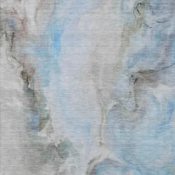 9' X 12' Sky Blue Gray And Ivory Abstract Washable Indoor Outdoor Area Rug