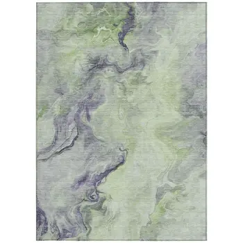 3' X 5' Artichoke Green And Lavender Abstract Washable Indoor Outdoor Area Rug