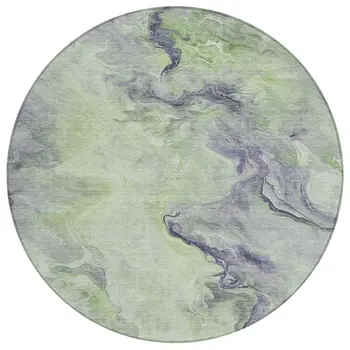 8' Artichoke Green And Lavender Round Abstract Washable Indoor Outdoor Area Rug