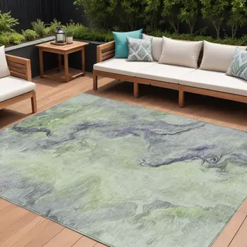 10' X 14' Artichoke Green And Lavender Abstract Washable Indoor Outdoor Area Rug