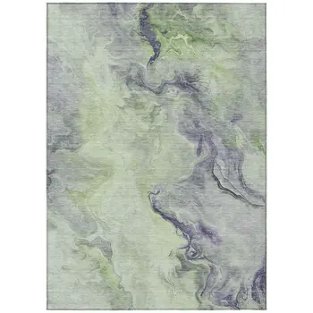 10' X 14' Artichoke Green And Lavender Abstract Washable Indoor Outdoor Area Rug