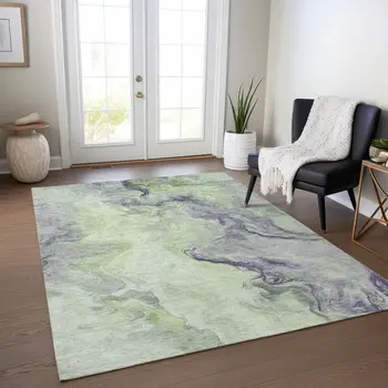 10' X 14' Artichoke Green And Lavender Abstract Washable Indoor Outdoor Area Rug