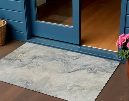 3' X 5' Beige Khaki And Gray Abstract Washable Indoor Outdoor Area Rug
