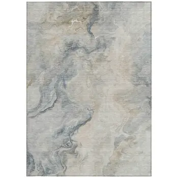 5' X 8' Beige Khaki And Gray Abstract Washable Indoor Outdoor Area Rug