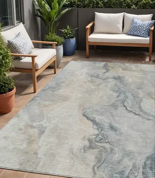 5' X 8' Beige Khaki And Gray Abstract Washable Indoor Outdoor Area Rug