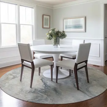 8' Beige Khaki And Gray Round Abstract Washable Indoor Outdoor Area Rug