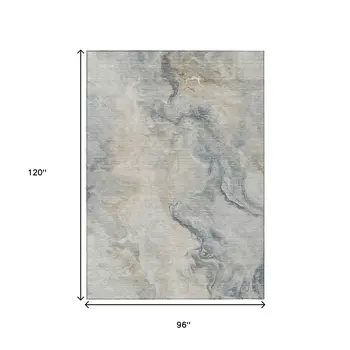 8' X 10' Beige Khaki And Gray Abstract Washable Indoor Outdoor Area Rug