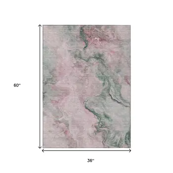 3' X 5' Blush And Sage Abstract Washable Indoor Outdoor Area Rug
