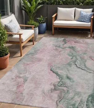5' X 8' Blush And Sage Abstract Washable Indoor Outdoor Area Rug