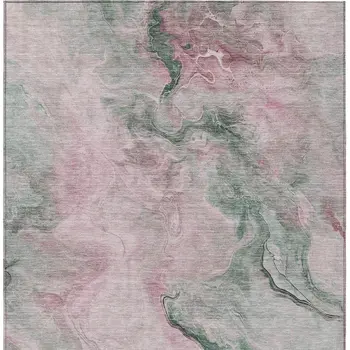 9' X 12' Blush And Sage Abstract Washable Indoor Outdoor Area Rug