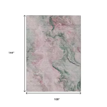 9' X 12' Blush And Sage Abstract Washable Indoor Outdoor Area Rug