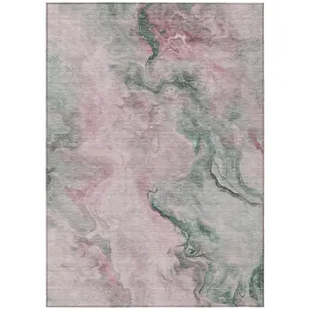 9' X 12' Blush And Sage Abstract Washable Indoor Outdoor Area Rug