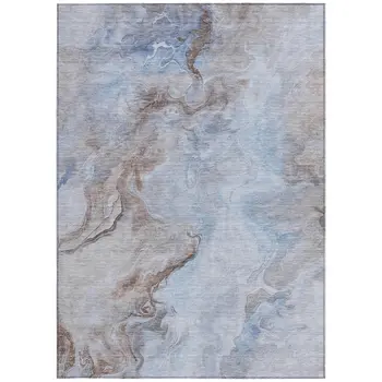 3' X 5' Blue Sky Blue And Taupe Abstract Washable Indoor Outdoor Area Rug