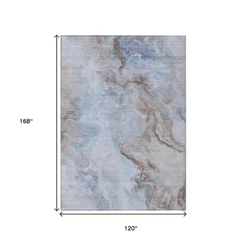 10' X 14' Blue Sky Blue And Taupe Abstract Washable Indoor Outdoor Area Rug