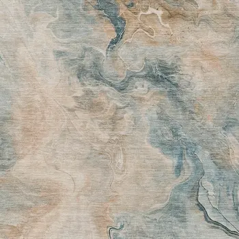 5' X 8' Teal Blue Coral And Ivory Abstract Washable Indoor Outdoor Area Rug