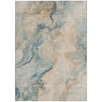 10' X 14' Teal Blue Coral And Ivory Abstract Washable Indoor Outdoor Area Rug