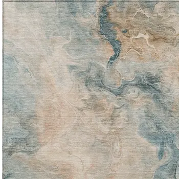 10' X 14' Teal Blue Coral And Ivory Abstract Washable Indoor Outdoor Area Rug