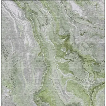 8' X 10' Artichoke Green And Ivory Abstract Washable Indoor Outdoor Area Rug