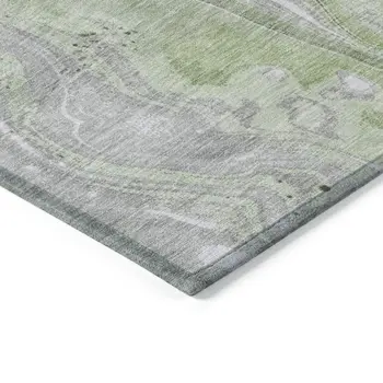 8' X 10' Artichoke Green And Ivory Abstract Washable Indoor Outdoor Area Rug