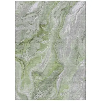 9' X 12' Artichoke Green And Ivory Abstract Washable Indoor Outdoor Area Rug