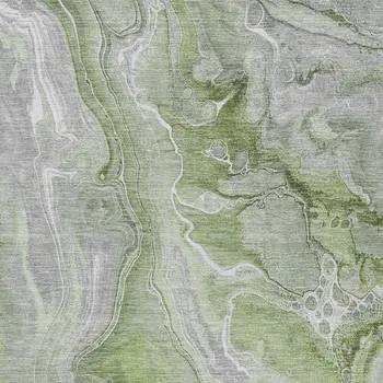 9' X 12' Artichoke Green And Ivory Abstract Washable Indoor Outdoor Area Rug