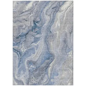 3' X 5' Denim Blue And Ivory Abstract Washable Indoor Outdoor Area Rug