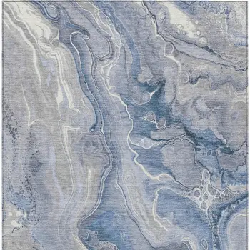 9' X 12' Denim Blue And Ivory Abstract Washable Indoor Outdoor Area Rug