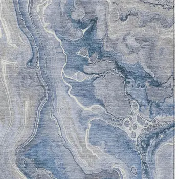 9' X 12' Denim Blue And Ivory Abstract Washable Indoor Outdoor Area Rug