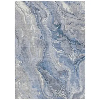10' X 14' Denim Blue And Ivory Abstract Washable Indoor Outdoor Area Rug