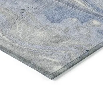 10' X 14' Denim Blue And Ivory Abstract Washable Indoor Outdoor Area Rug