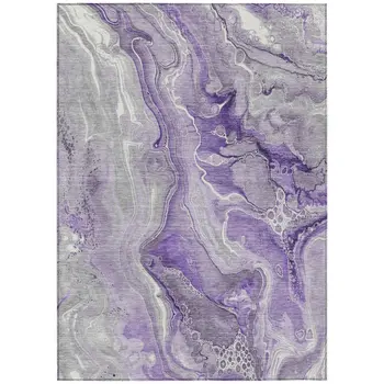 3' X 5' Purple And Ivory Abstract Washable Indoor Outdoor Area Rug