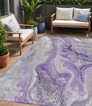 5' X 8' Purple And Ivory Abstract Washable Indoor Outdoor Area Rug