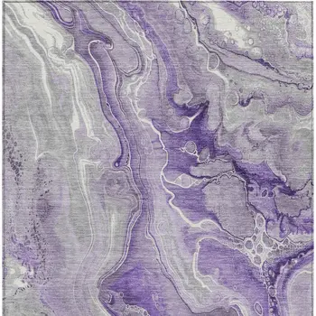 5' X 8' Purple And Ivory Abstract Washable Indoor Outdoor Area Rug