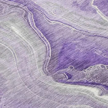 8' Purple And Ivory Round Abstract Washable Indoor Outdoor Area Rug
