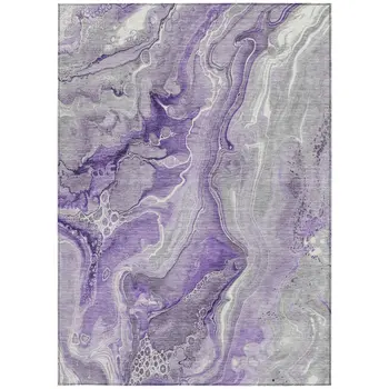 10' X 14' Purple And Ivory Abstract Washable Indoor Outdoor Area Rug