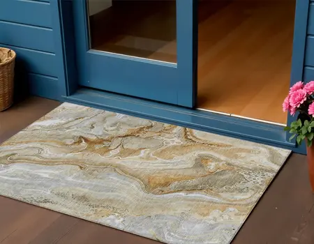 3' X 5' Pewter And Ivory Abstract Washable Indoor Outdoor Area Rug