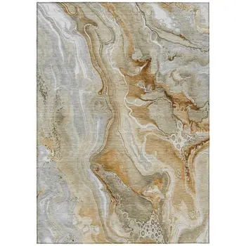 3' X 5' Pewter And Ivory Abstract Washable Indoor Outdoor Area Rug