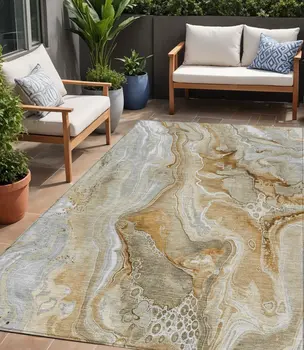 5' X 8' Pewter And Ivory Abstract Washable Indoor Outdoor Area Rug