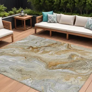 8' X 10' Pewter And Ivory Abstract Washable Indoor Outdoor Area Rug