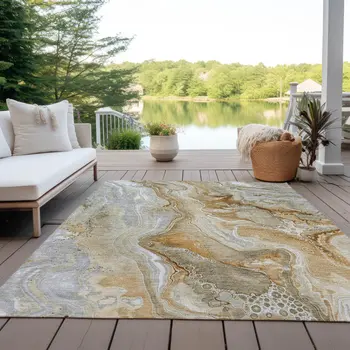 8' X 10' Pewter And Ivory Abstract Washable Indoor Outdoor Area Rug