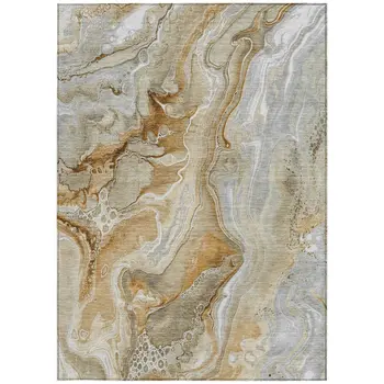 9' X 12' Pewter And Ivory Abstract Washable Indoor Outdoor Area Rug