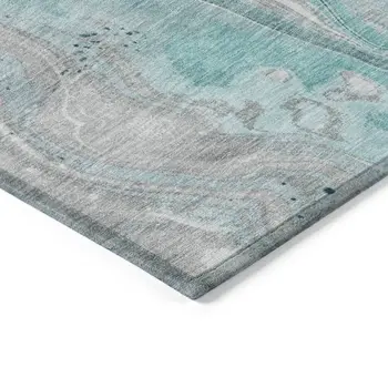 5' X 8' Teal Blue And Ivory Abstract Washable Indoor Outdoor Area Rug