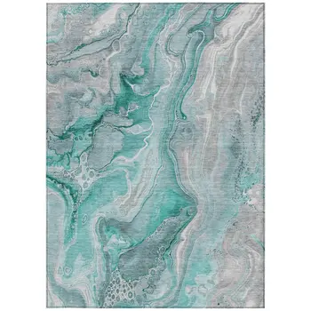 5' X 8' Teal Blue And Ivory Abstract Washable Indoor Outdoor Area Rug