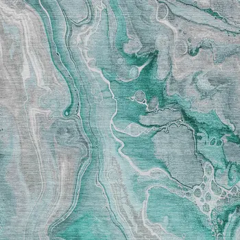 8' X 10' Teal Blue And Ivory Abstract Washable Indoor Outdoor Area Rug