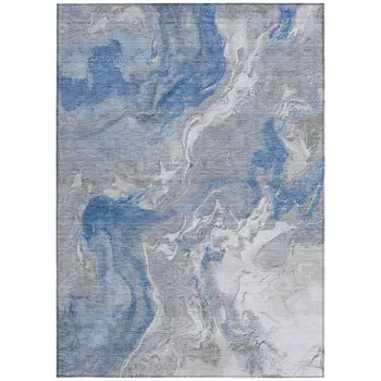 5' X 8' Blue And Ivory Abstract Washable Indoor Outdoor Area Rug