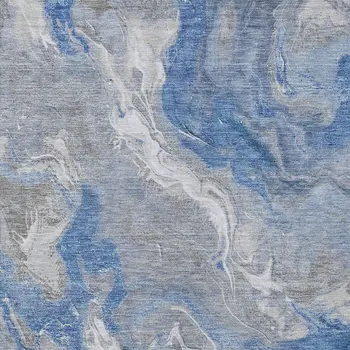 8' X 10' Blue And Ivory Abstract Washable Indoor Outdoor Area Rug