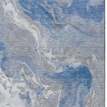9' X 12' Blue And Ivory Abstract Washable Indoor Outdoor Area Rug