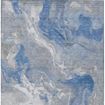 10' X 14' Blue And Ivory Abstract Washable Indoor Outdoor Area Rug