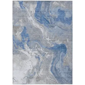 10' X 14' Blue And Ivory Abstract Washable Indoor Outdoor Area Rug