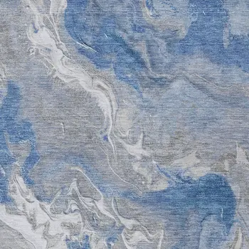 10' X 14' Blue And Ivory Abstract Washable Indoor Outdoor Area Rug